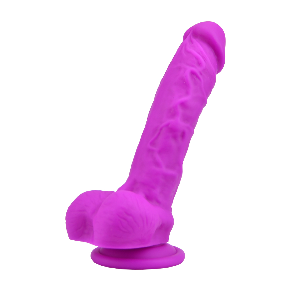 Dildo realist din silicon Loving Joy de 20 cm cu ventuză și bile violet - imagine 2