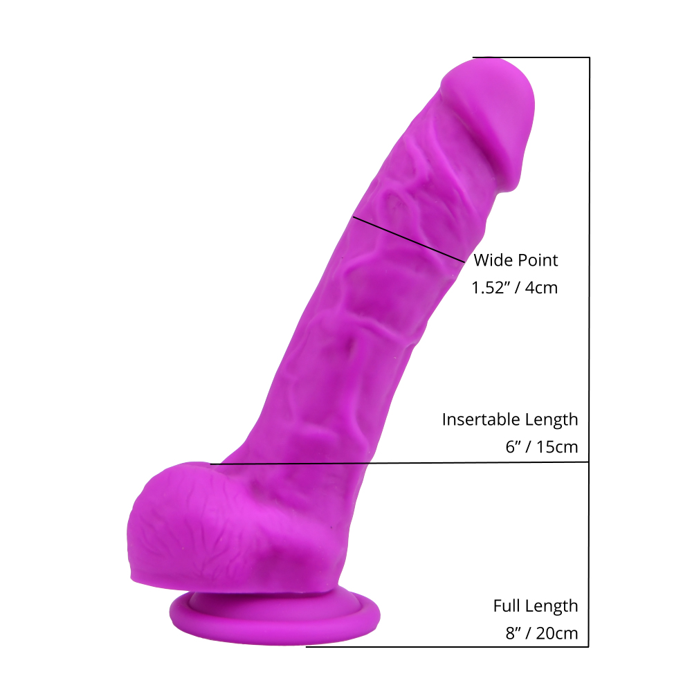 Dildo realist din silicon Loving Joy de 20 cm cu ventuză și bile violet - imagine 5