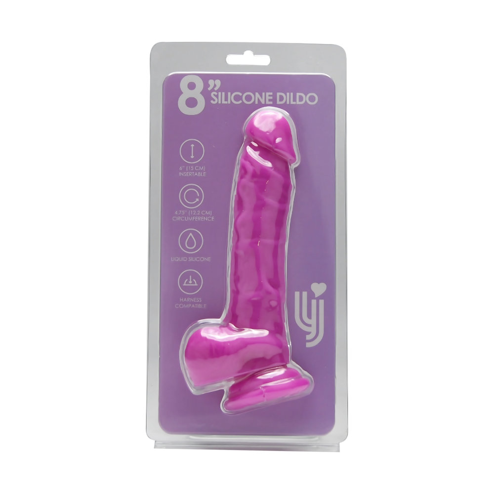 Dildo realist din silicon Loving Joy de 20 cm cu ventuză și bile violet - imagine 6