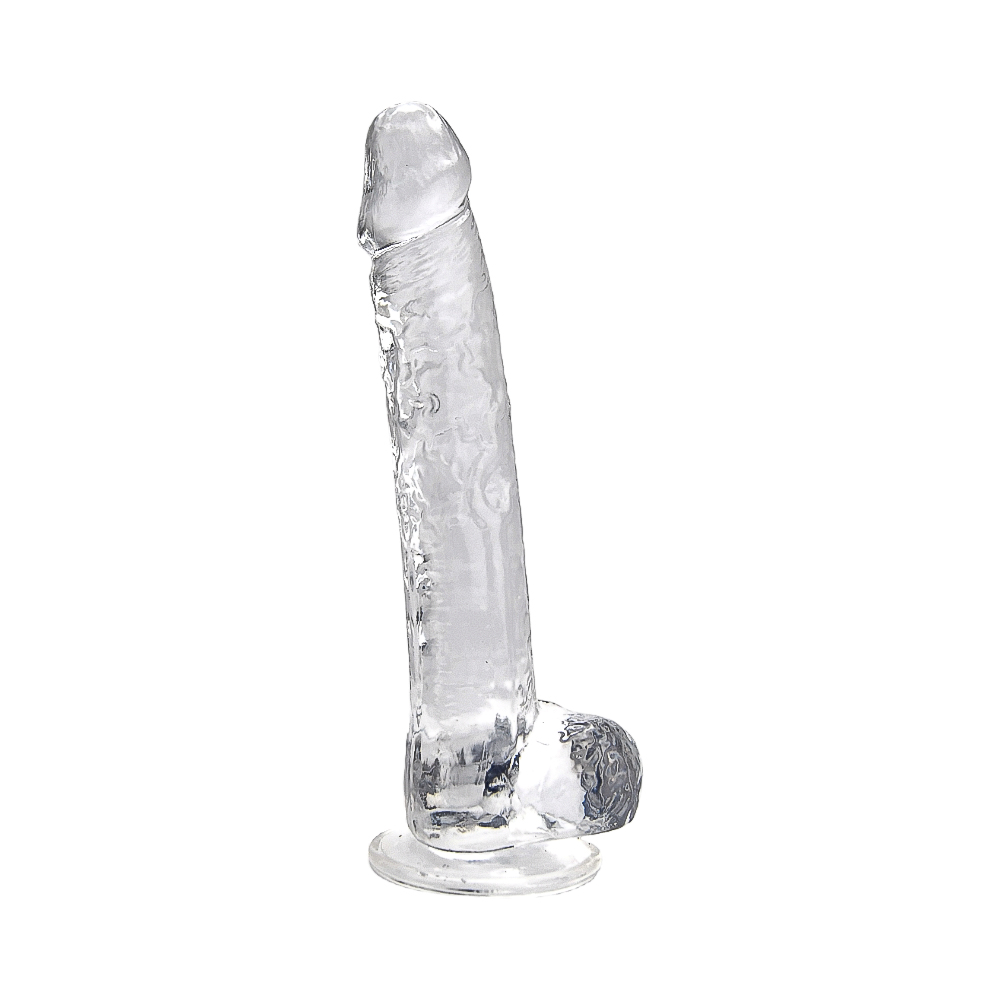 Dildo Loving Joy, 11 inch, cu bile, transparent