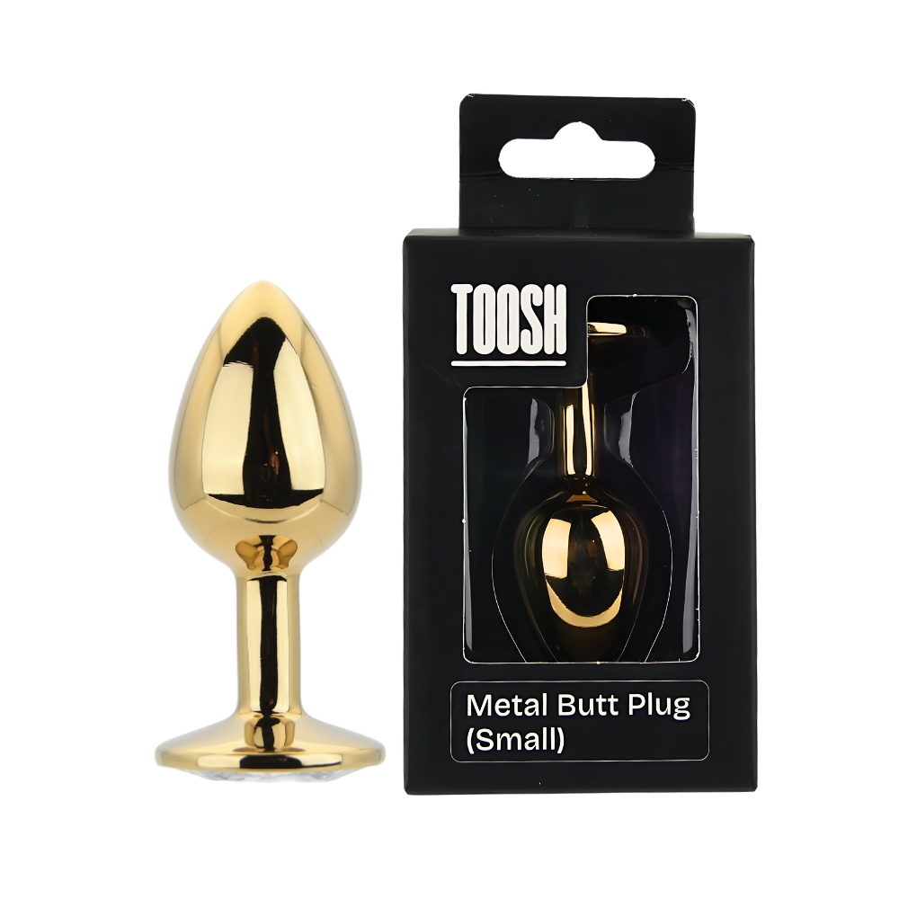Dop anal din metal auriu Toosh, piatră mică, transparentă