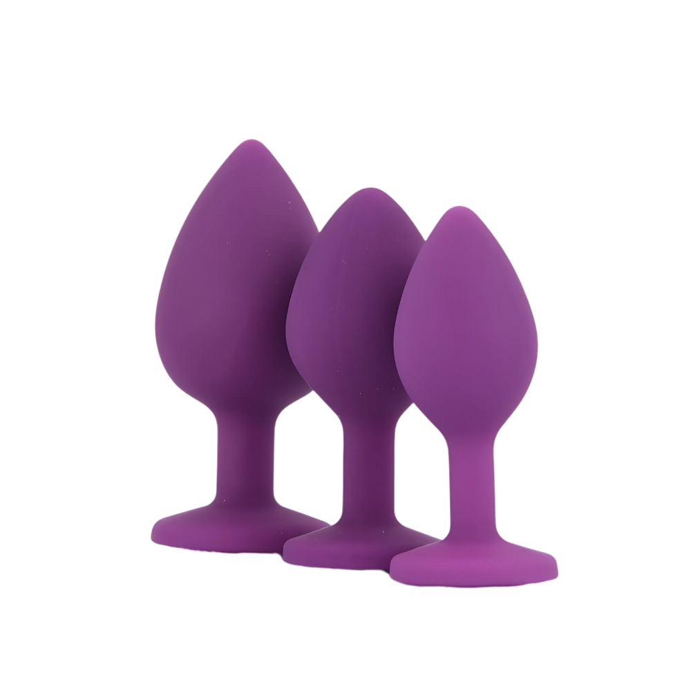 Dop anal din silicon Toosh, set de 3 dop anal violet, piatră transparentă - imagine 3