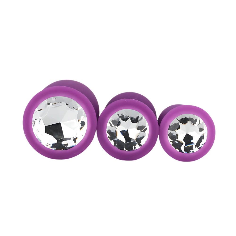 Dop anal din silicon Toosh, set de 3 dop anal violet, piatră transparentă - imagine 5