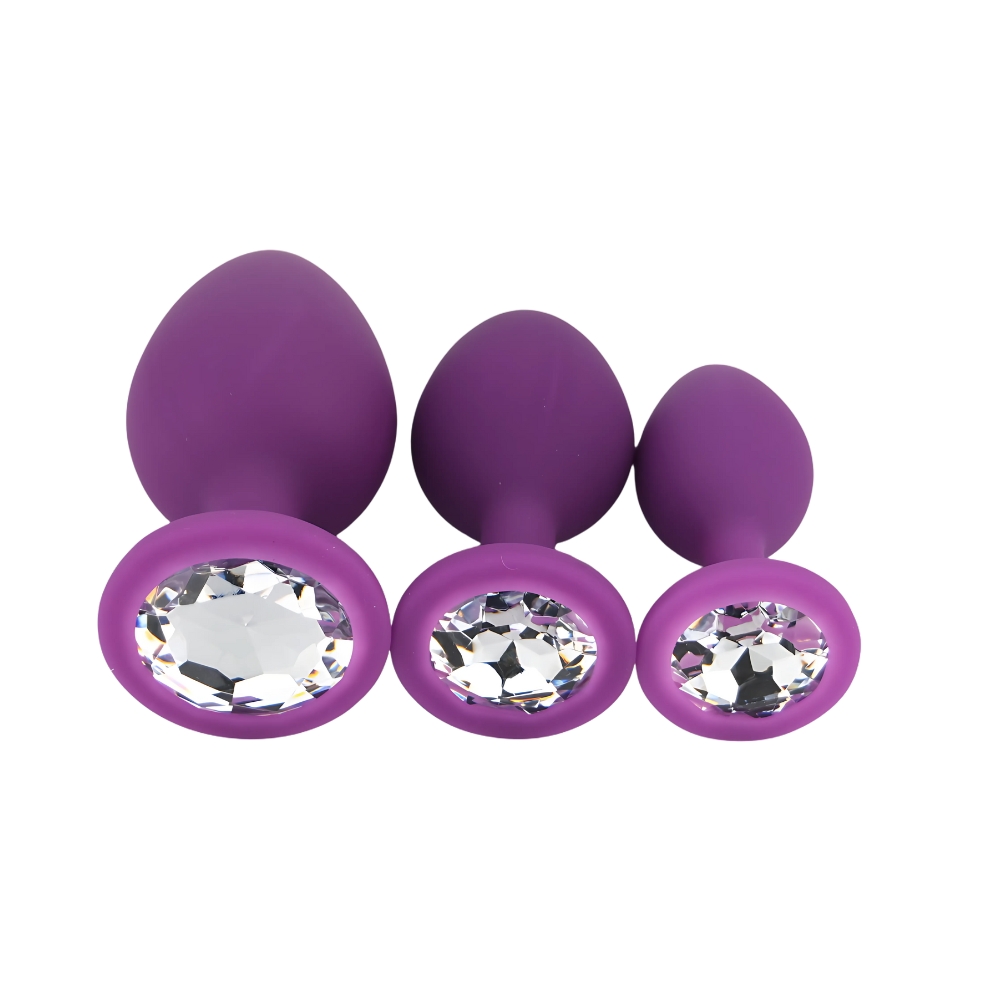 Dop anal din silicon Toosh, set de 3 dop anal violet, piatră transparentă - imagine 4