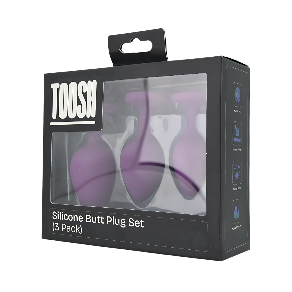 Dop anal din silicon Toosh, set de 3 dop anal violet, piatră transparentă - imagine 11