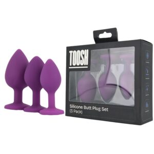 Dop anal din silicon Toosh, set de 3 dop anal violet, piatră transparentă
