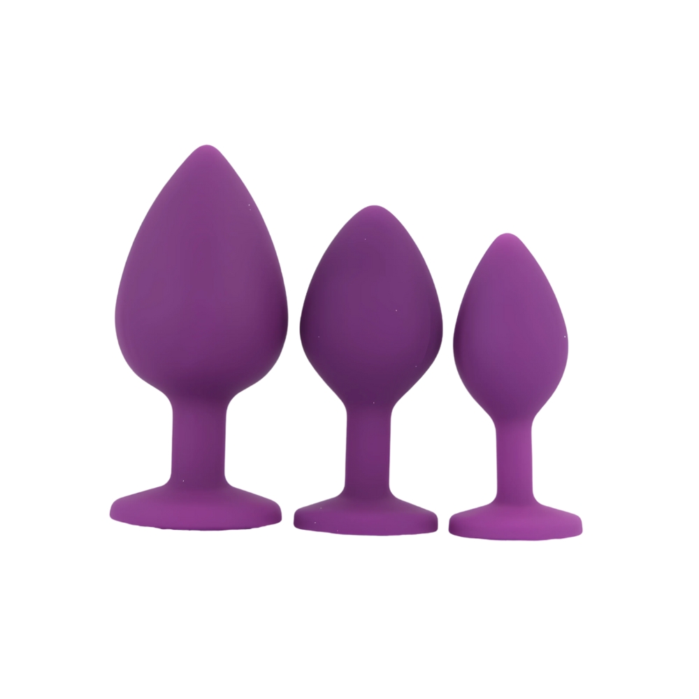 Dop anal din silicon Toosh, set de 3 dop anal violet, piatră transparentă - imagine 2