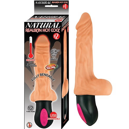 Dildo vibrator realist cu bilele, 6,5 inch, cu încălzire, carne